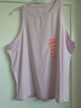 RBX Soft Touch Ribbed Scoop Light Pink Tank Top Side Zipper Pocket Plus XXL NWT